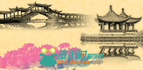 中国风水墨小桥凉亭花瓣梦幻LED大屏幕舞台背景视频素材