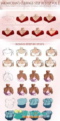 女性服装数字绘画艺术训练视频教程 Sakimichan Cleavge step by step Tutorial