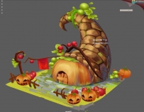 南瓜小屋 卡通Q版手绘风格3D建筑模型