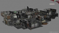 大型废墟房子建筑室内3D模型下载