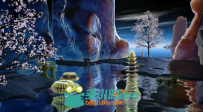 唯美月色3D视觉效果月亮湖水水上植物led大屏幕背景视频素材