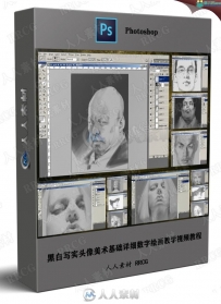 黑白写实头像美术基础详细数字绘画教学视频教程