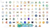 100个宗教信仰平面图标展示动画AE模板